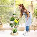 GEEBOBO 5 Tier Plant Stand Indoor, Metal Wood Plant Stands For Indoor Plants Multiple, Corner Tiered Flower Plants Shelf Stand for Living Room Bedroom, White