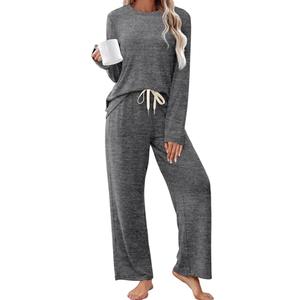 Sampeel Womens Pajama Sets Long Sleeve Fall Cute Pjs Lounge Sets Two Piece Outfits Winter Clothing 2025 Sleepwear Comfy Flannel Pajamas, Dark Gray, Large Size