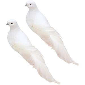 2pcs White Bird Ornaments - 9 Inch Clip-on Fake Doves for Christmas Tree - Artificial Feathered Bird Decor for Wedding & Memorial Home Figures