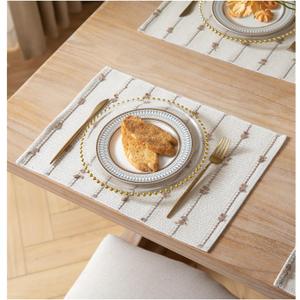 Boho Placemats Set of 6 for Dining Table Decor, Woven Cloth Place Mats for Farmhouse Rustic Kitche Home Decor, Cotton Placemats 13 x 19 Inch, Taupe and Beige Table mats