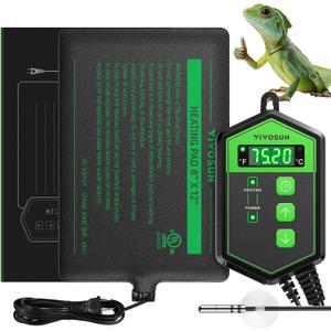 VIVOSUN Reptile Heating Pad 8x12 Inch with Thermostat Combo Under Tank Terrarium Heating Mat for Turtles, Lizards, Frogs, and Other Reptiles