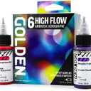 High Flow Acrylics by GOLDEN, High Flow Airbrush Set, 6 Colors, Professional Acrylic Paint, 6 Fl Oz