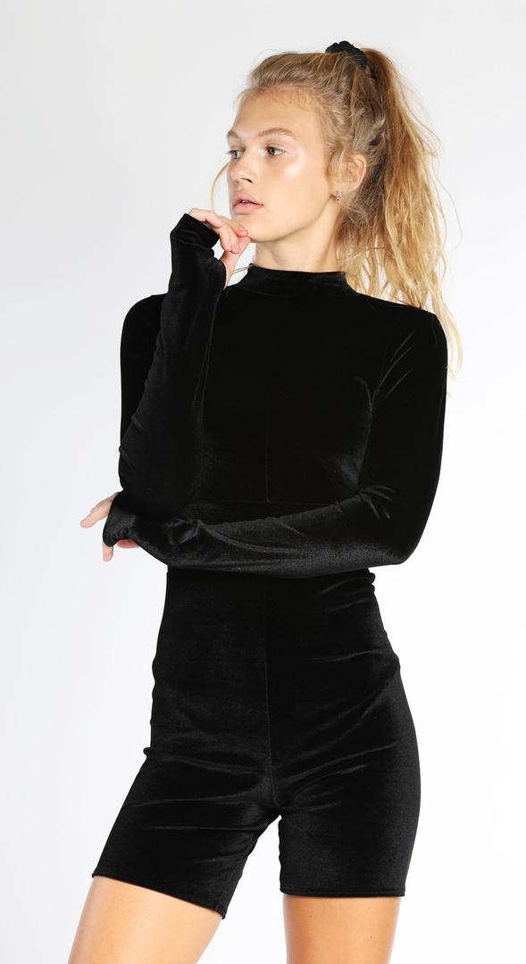 Womens Long Sleeve Workout Jumpsuit Square Neck Ribbed Seamless Yoga Romper Sexy Bodycon Tummy Control Unitard Onesie, Velvet, Size Small