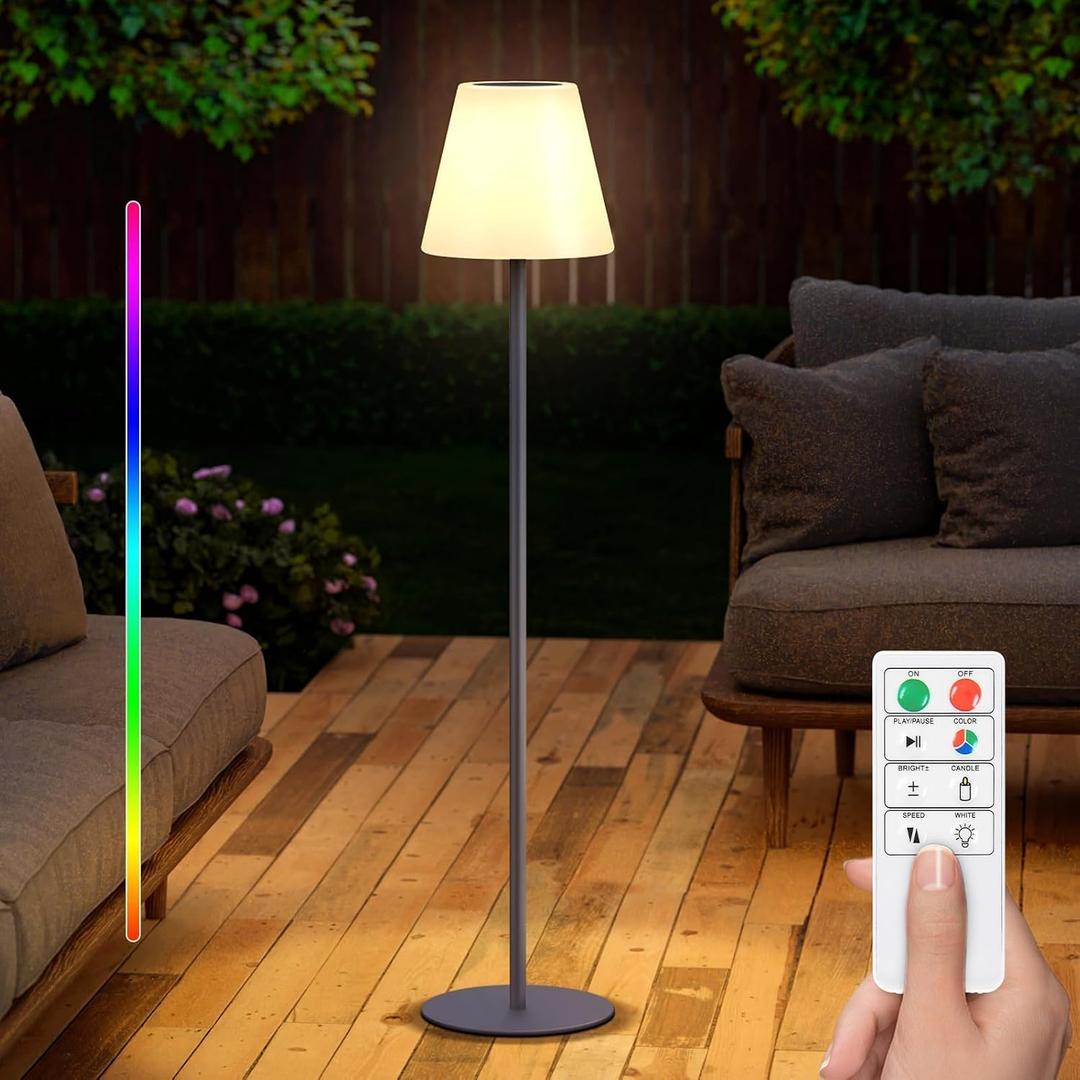 Solar Outdoor Floor Lamp USB Rechargeable Cordless Dimmable RGB Warm White LED Lights for Yard Garden Patio