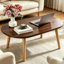 Coffee Table, 31.5" Oval Low Coffee Tables with Solid Wood Legs Walnut, 31.5"D x 19.7"W x 16.3"H