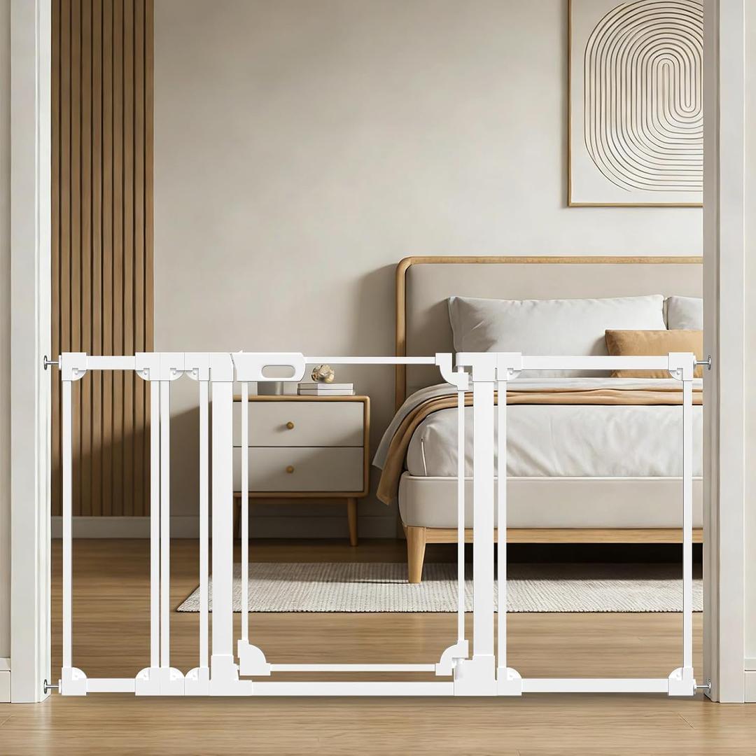 Clear Baby Safety Gate for Stairs,57.87-66.14" Wide, 30" Tall Pressure Mounted Acrylic Pet Gate, Easy Walk Through Auto Close Child Gate for Doorways and House