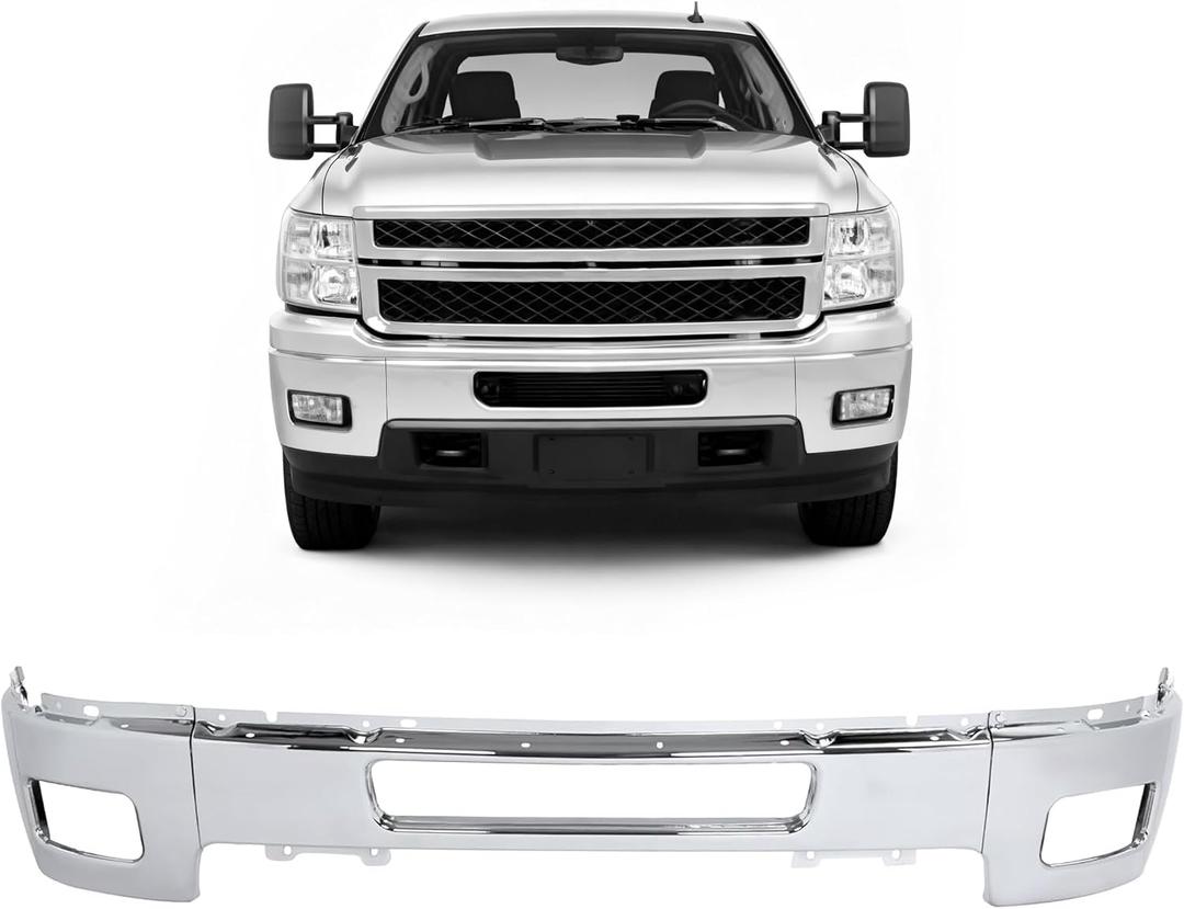3Pcs Front Bumper Face Bar Compatible with 2011 2012 2013 2014 Chevy Chevrolet Silverado 2500 HD/3500 HD W/Fog Light Openings Replacement For GM1002837 25883349 Steel Chrome Silvery