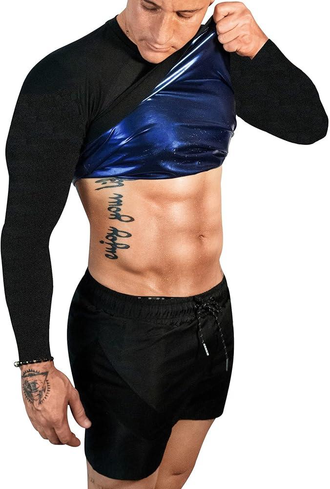 FUXERT Sauna Shirt for Men Long Sleeve Sauna Suit Heat Trapping Workout Shirts Sweat Enhance Vest for Workout Sports