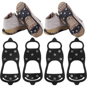 2 Pairs Non Slip Gripper Spike Ice Traction Cleats Walk Traction Cleat Durable Ice Snow Grips for Shoes, Boot with 8 Steel Studs Crampons, Medium: Women (7-10) / Men (5.5-8.5)