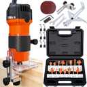 THINKWORK Compact Router, 6.5-Amp 1.25 HP Compact Wood Palm Router, Wood Trimmer with 15 pieces 1/4" Router Bits Set, 30000R/MIN
