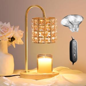 Candle Warmer Lamp, Wax Warmer Lamp with 2 Bulbs, Timer & Dimmer 7-Levels, Candle Top Melting Compatible Jar Candles, Glass Candle Heater Lamp for Scented Wax, Gifts for Mom Home Decor (Amber) (Champagne)