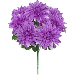 Hollyone Purple Artificial Dahlia Flowers Bush 7 Heads Silk 15.7" Fake Dahlias Flowers Wedding Bouquets Faux Dahlia Flowers Floral Arrangements for Outdoor Indoor Party Table Centerpieces Home Decor