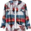VIEWON Men's Casual Print Button Down Woolen Long Sleeve Lightweight Lapel Western Shacket Jacket Coat (X-Large, Red)