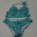 Floerns Women's Floral Print Halter Neck Tankini Top Two Piece Bathing Swimsuit (Medium, Green)
