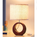 EDISHINE 13.4" Wood Table Lamp, Small Bedside Lamp with Beige Linen Lampshade & ON-Off Switch, E26 Base, Modern Nightstand Lamp for Living Room, Bedroom, Dark Walnut