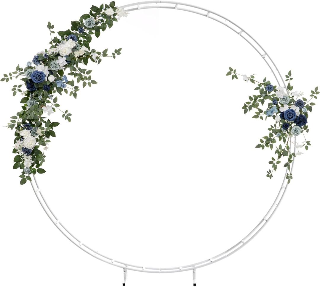 Ling's moment Wedding Arch Flowers - 4-Piece Set with 2 Floral Swags & 2 Rose Garlands, Artificial Outdoor Hanging Decor for Ceremony, Reception Backdrop, Party Arrangement, Dusty Blue & Navy