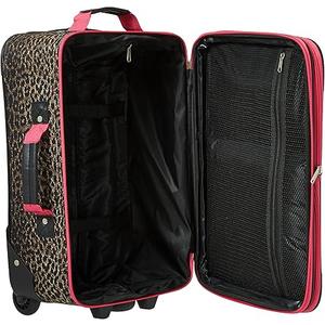 Rockland Fashion Softside Upright Luggage Set, Expandable,Lightweight,Telescopic Handle,Wheel, Pink Leopard, (14/19)(Tote bag not included)