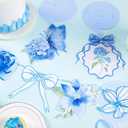 Blue Party Decorations, Blue Hydrangea Flower & Bow Themed Party Decorations, with 3 Pre-strung Flower Banners and 20 Hanging Swirls for Women Girl Birthday, Baby Showers, Bridal Showers, Birthdays, Tea Parties
