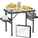 Titanker Folding Camping Table Small 2ft, Small Camp Table Portable with 50% Extra Space, Folding Picnic Table, Portable Beach Tables, Car Camping Essentials, Aluminum Light Solid (Small 24.4"L x 16.3"W x 20.9"H, White Marble Top & Black Frame)