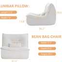 Bean Bag Chair for Adults, Single Lounge Chair with Lumbar Pillow, Comfy Floor Sofa with High-Resilience Foam, Lazy Accent Chair for Living Room, Bedroom, Apartment, Or Reading Corner, White, 31.49 in x 38.19 in x 27.56 in