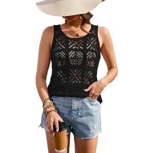 Women's Crochet Tank Tops Summer Knit Sweater Vest Hollow Out Sleeveless Boho Top, XL