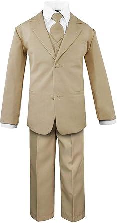 Toddler Boys' 5 Piece Classic Fit No Tail Formal Khaki Dress Suit Set with Tie and Vest
 6 Y