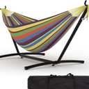Garvee 2 Person Hammocks with Stand for Outside, Double Hammocks Portable Space Saving Heavy-Duty Steel Stand for Indoor Outdoor Patio with Carrying Bag, 450 lbs Capacity (Yellow Rainbow Stripes)