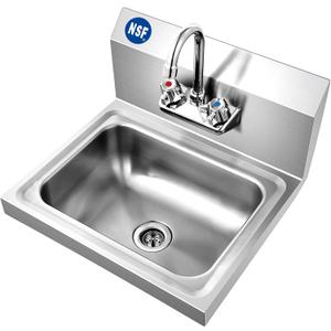COOLCHEF Commercial Sink, Stainless Steel Wall Mounted Hand Basin, 17" x 15" Sink Bowl with Faucet for Restaurants, Kitchen, Bars and Home