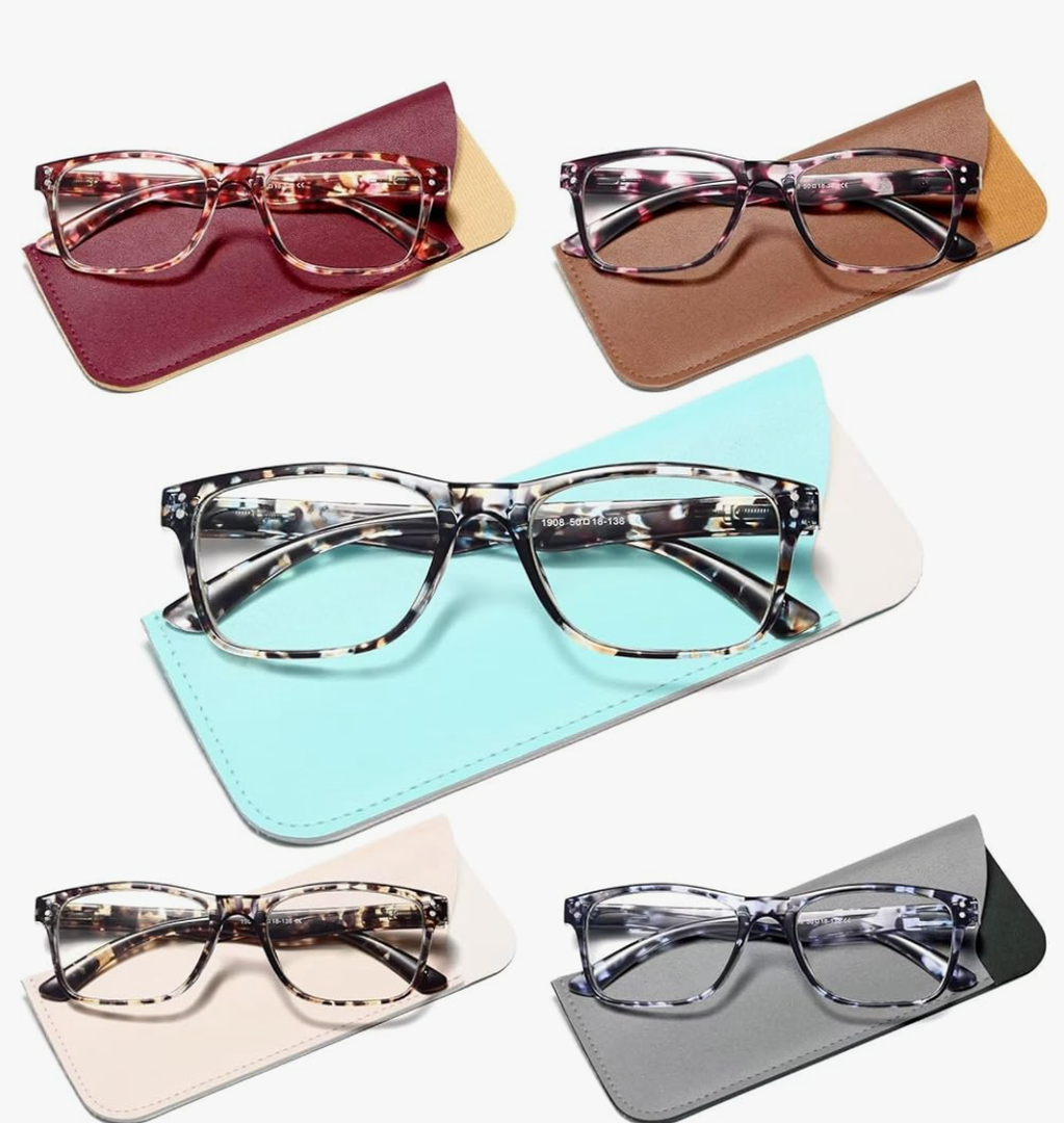 Reading Glasses Blue Light Blocking, Computer Glasses for Women Men, Fashion Square Eyeglasses 5 Pairs, +0.0 Reading Glasses Blue Light Blocking, Computer Glasses for Women Men, Fashion Square Eyeglasses 5 Pairs, +0.0
