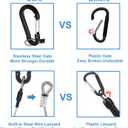 Lix&Rix Retractable Safety Coiled Lanyard with Aluminium Alloy Carabiner Clip, 3pcs Black