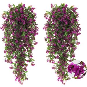 RECUTMS 2Pcs Artificial Hanging Flower Greenery Plants Faux Greenery Artificial Plants for Outdoors Hanging Basket Plastic Home Garden Wedding Party Decorations(Fuchsia)