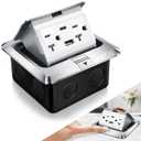 Hoolerry Pop up Floor Outlet Floor Kit Waterproof Electrical Outlet Cover Box with 4.8A USB A & Type C Charge and 20 Amp Tamper Resistant Plug Receptacle Box for Countertop Office Home(Silver)