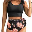 Two Piece High Waisted Swimsuits - Women Tummy Control Bikini Modest Bathing Suit 2PC 2025 (Large, Pink Floral)