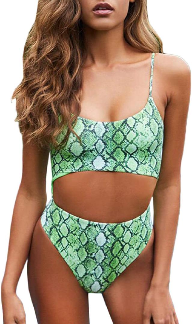 Meyeeka Womens Scoop Neck Cut Out Front Lace Up Back High Cut Monokini One Piece Swimsuit (X-Large, Snakeskin1) Meyeeka Womens Scoop Neck Cut Out Front Lace Up Back High Cut Monokini One Piece Swimsuit (X-Large, Snakeskin1)