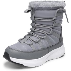 DREAM PAIRS Girls Boys Winter Snow Boots, Slip Resistant Faux Fur Lined, Windproof Warm Slip-On Boots for Kids (5 Big Kid, Grey)