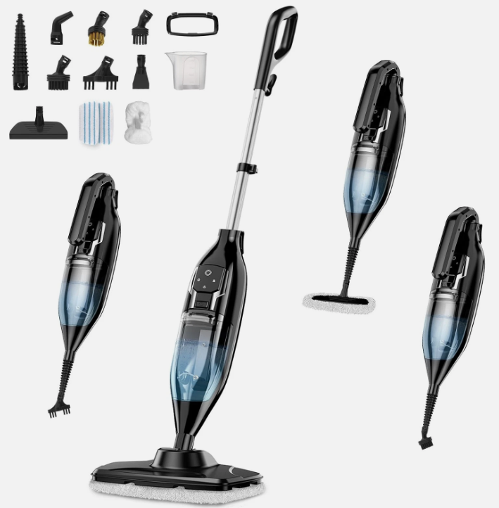Leiksen Steam Mop, 12in1 Powerful Handheld Steam Cleaner Detachable Steam Mops for Floor Cleaning, 565ML Removable Tank, 23FT Power Cable, MultiPurpose Steamer for Hardwood, Tile, Grout, Furniture