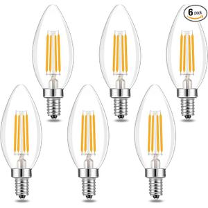 Chandelier LED Light Bulbs 40W Equivalent E26 Base,Dimmable 4W 2700K Warm White,B11 E26 Candelabra Bulb Frosted Flame Bent Tip Shape,6 Pack