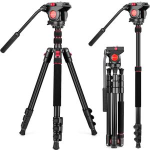 Victiv Camera Tripod, 72" Video Tripod with Fluid Head, Aluminum Heavy Duty Tripod with Carry Bag, Professional Camera Tripods & Monopods, Compatible with Canon, Sony, DSLR, Camcorder (Red)