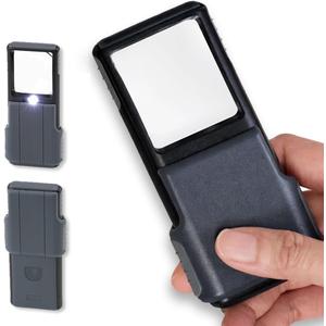 Carson MiniBrite LED Lighted Slide-Out Aspheric Magnifier with Protective Sleeve (PO-55), 5X, Gray (Single Pack)