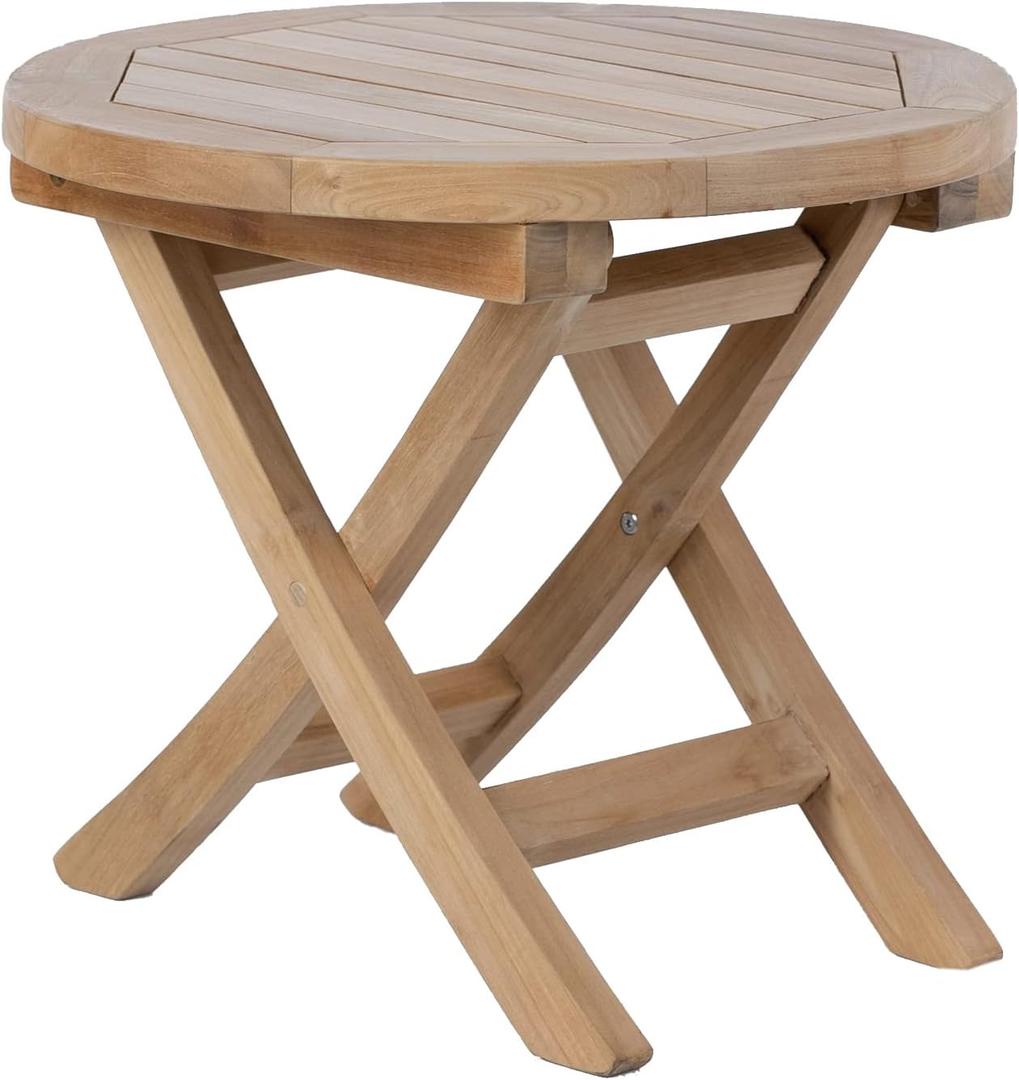Teak Wood Folding 20”-Inch Outdoor Coffee Table - Perfect for Camping & Outdoor Entertaining - Ideal for Backyard, Front Porch, Balcony (Round), Round, 20-inch diameter x 18-inch height