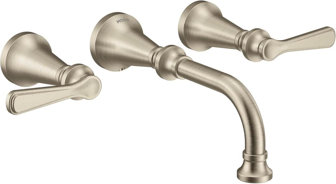 Moen TS44104BN Colinet Traditional Lever Handle Wall Mount Bathroom Faucet Trim, Valve Required, Brushed Nickel