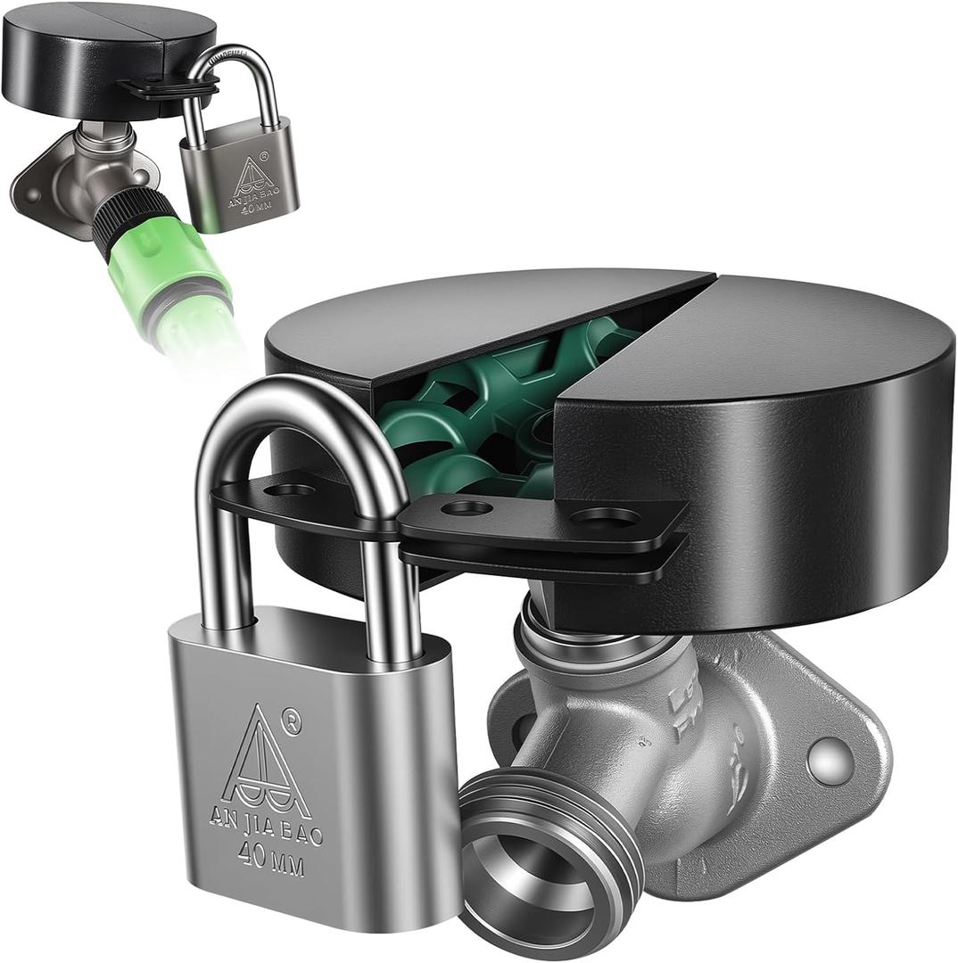 Water Faucet Lock, Outdoor Faucet Lock, Metal Material with Padlock Kit, Prevents Water Theft and Saves Water, Easy to Install, for Outdoor Garden Yard Faucets (Black)