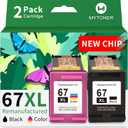 MYTONER 67XL HP Printer Ink Replacement for HP Ink 67 Black/Color Combo Pack HP 67 Ink for DeskJet 6055e 2755e 2855e 2800e 4155e 2700e 2700 Envy 6000 6400 Envy Pro 6458 Printer Ink HP 67 XL (2 Pack)