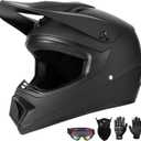 Youth Motorcycle Helmet (Goggles Gloves Face Shield) 4PCS Set, Unisex Dirt Bike Helmets Full Face Helmet, Mountain Bike Motocross Helmets, DOT Approved Helmets (Matte Black, Small)