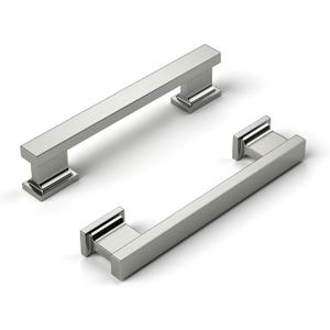 Cabinet Handles Kitchen Drawer Pulls and Knobs, 10Pack Brushed Satin Nickel 3inch Hole Center, Square Hardware for Bathroom Dresser (3inch(76mm) Hole Center, Brushed Nickle)