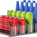 Automatic Drink Organizer for Fridge, Refrigerator Soda Can Dispenser & Beverage Pusher Glide for Pantry, Cooler & Kitchen, Self-Pushing Drink Holder for Soda, Beer, Seltzer - Black, 5 Rows-15"D