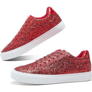 Jeekopeg Glitter Sparkly Fashion Sneakers Shoes Shiny Casual Shoes Bling Sequin Concert Low Cut Lace up Shoes (12 Women/10 Men)