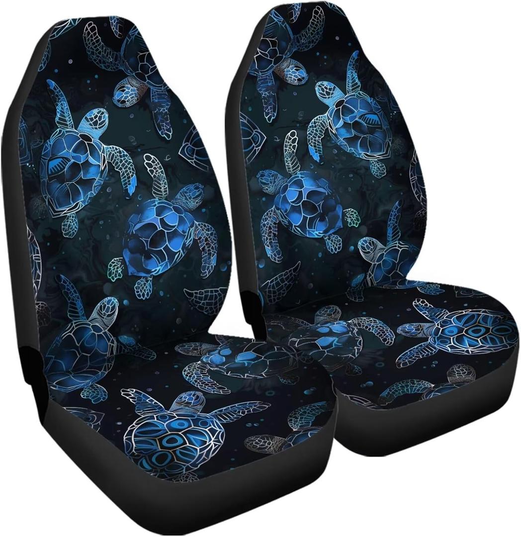 UNICEU 2 Piece Blue Sea Turtle Auto Seat Covers for Women Men,Universal Fit,Breathable Comfy Car Seat Covers Vehicle Bucket Seats Protector Accessories Ocean Animal Car Accessories