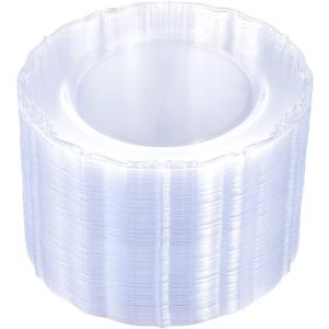U-QE 60 Pieces Clear Plastic Plates - 10.25 Inch Clear Disposable Plates - Washable & Reusable - Premium Hard Disposable Dinner Plates - Party Supplies for Birthdays, Celebrations, Wedding and Events