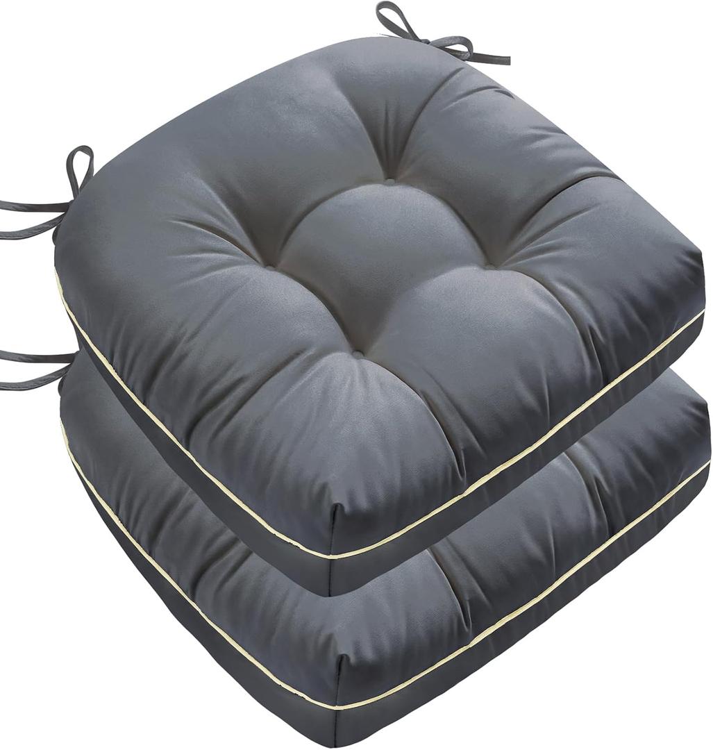 1 MIDDLE ONE Outdoor Chair Cushions Set of 2, Outdoor Cushions for Patio Furniture and Wicker Chair, Memory Foam Patio Seat Cushion Pads with Ties, 19 x 19 Inch (Grey)